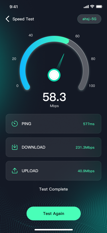 Speed test screen preview